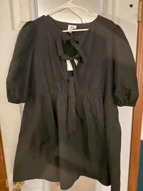Black Tie-Front Puff Sleeve Mini Dress,DRA brand.